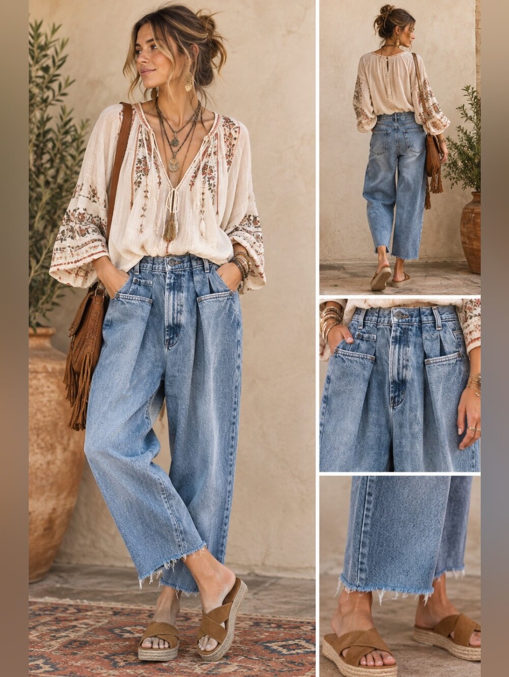 Proche Women Upcycled Front Pleat Blue Jean High Rise Raw Hem Size 1 (US 4-6)